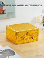 Makeup Box with Detachable Magnetic LED Mirror (Bling Gold / Small)