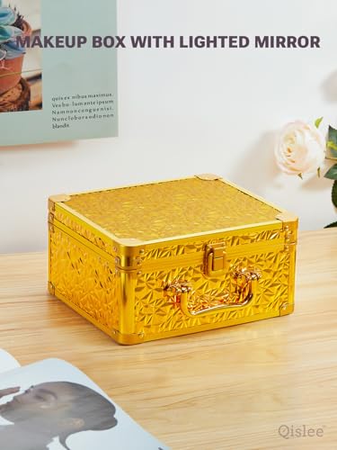 Makeup Box with Detachable Magnetic LED Mirror (Bling Gold / Small)