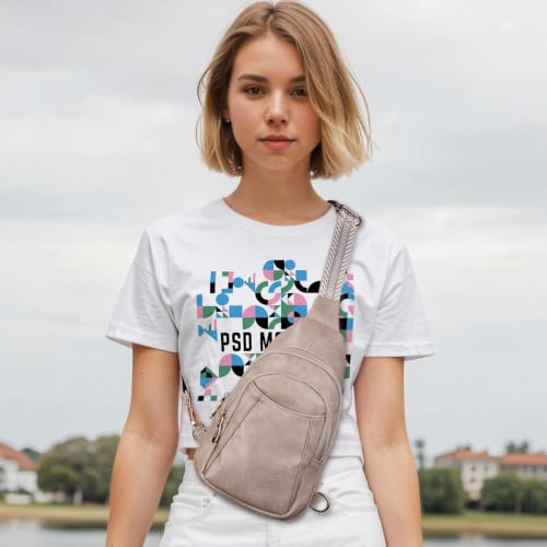 Crossbody Bags for Women Anti Theft Vegan Leather Sling Bag RFID Blocking Chest Bag for Travel (Grey-02)