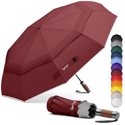 Compact Travel Umbrella for Rain (Dark Red)