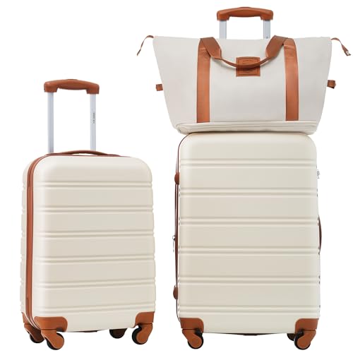 Luggage sets of 2 Piece (Luggage Set With Bags / White and Brown-1(20+24+bag))