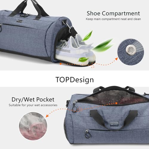 Gym Bag for Women & Men (Textured Blue / Medium - 20 x 10 x 10″)