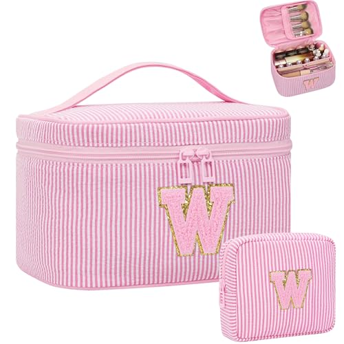 Personalized Initial Makeup Bag for Women Teen Girls (Pink 01)