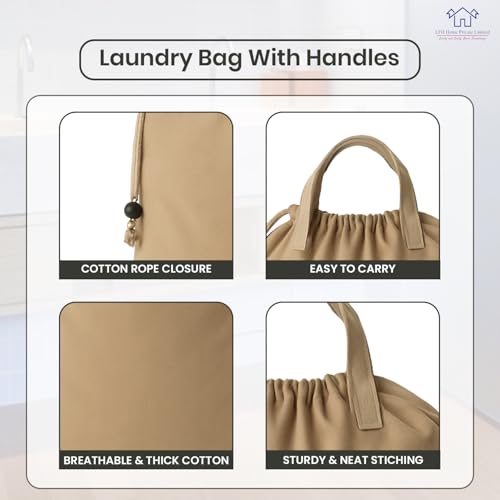 LFH Home Cotton Rich Canvas Large Laundry Bag with Handle (28”x36” / Beige)