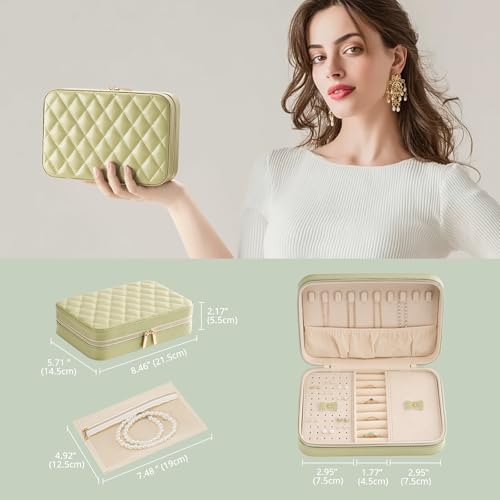 Travel Jewelry Case for Women Girls (Green / Medium (8.46"W*5.71"D*2.17"H))