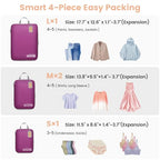 Compression Packing Cubes for Travel (01 Attractive Purple / 4-Piece Set)