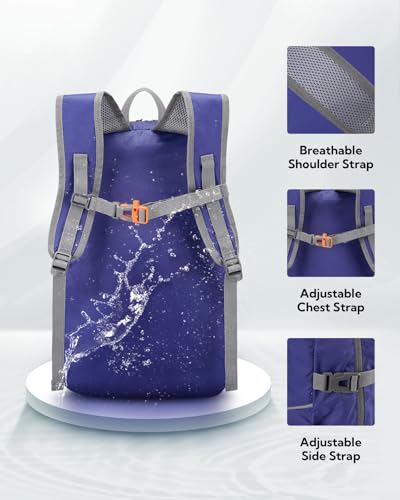 Small Lightweight Packable Hiking Backpack Foldable Travel Daypack (E-dark Blue / 25L)