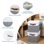Foldable Fabric Storage Bins with Lids (10.5×10.5×10.5 / White&Grey)