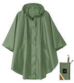 Unisex Rain Poncho Hooded Waterproof Raincoat for Adults Women (Army Green)