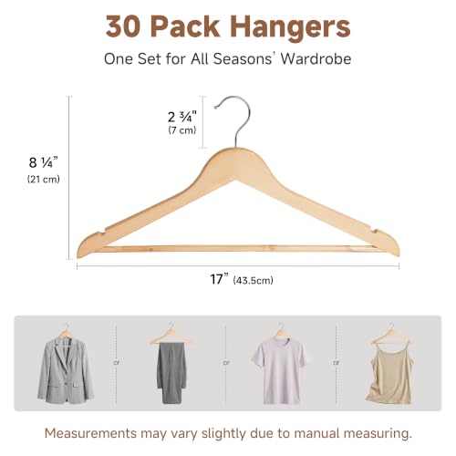 Wooden Coat Hangers (0.5"T (30 pack) / Natural Wood Color)