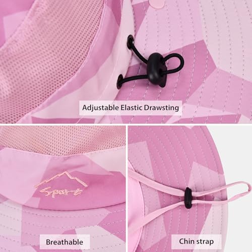 Sun Hats for Men Women Fishing Hat UPF 50+ Breathable Wide Brim Summer UV Protection Hat with Face Cover & Neck Flap (Camo Pink(with Face Cover & Neck Flap ))