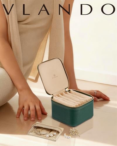 Travel Jewelry Case with Clear 6 Velvet Bags (6PCS-Green)