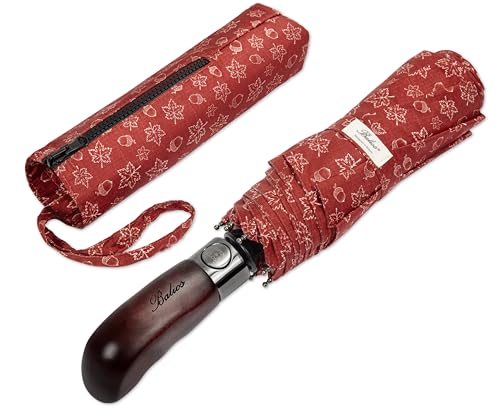 Folding Umbrella Real Wood Handle Maple Leaves Sceptre Red (Maple Leaves Sceptre Red)