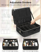 Extra Large Makeup Case Travel Makeup Bag Professional Leather Artist Bag Portable Cosmetic Brush Holder Organizer Nail Organizer Box with Adjustable Dividers (Black Leather / Extra Large)