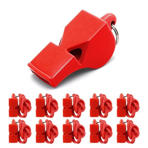 50 Pack Emergency Whistles with Lanyard Red Safety Whistle for Lifeguard Outdoor Emergency Camping Hiking Boating Loud Signaling Whistles