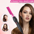 Electric Hot Comb Hair Straightener Heat Pressing Comb Curling Flat Iron Curler Hair Straightener Brush for Natural Black (Purple-3-gear)