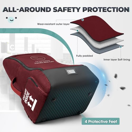 Padded Car Seat Travel Bag for Airplane Car Seat Backpack (Red&Black)