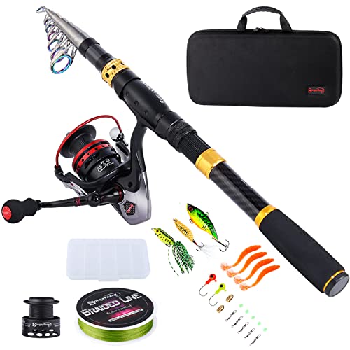 Fishing Rod Combos with Telescopic Fishing Pole Spinning Reels Fishing Carrier Bag for Travel Saltwater Freshwater Fishing (5.91 ft / B-full Kits With Carrier Case-style 2)