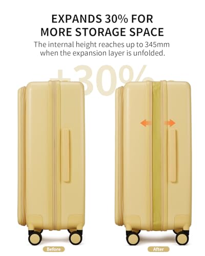 Expandable Top Opening 24 Inch Checked Luggage with Spinner Wheels (Cheese Yellow / Checked-Medium 24-Inch)