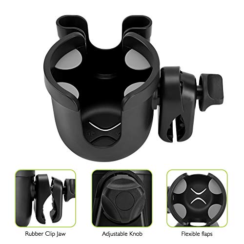 Stroller Cup Holder with Phone Holder (All Black)
