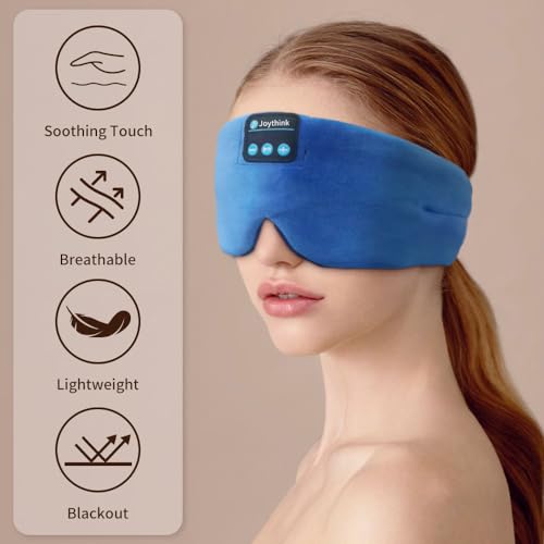 Sleep Headphones Bluetooth Headband Sleeping Eye Mask Kids Children Soft Wireless Sleep Headphones for Women Men Silk Speaker Bluetooth Earbuds for Side Sleeper Music Mask Cool (Blue)
