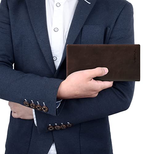 Leather Checkbook Cover Wallet for Men with RFID Blocking (Coffee)