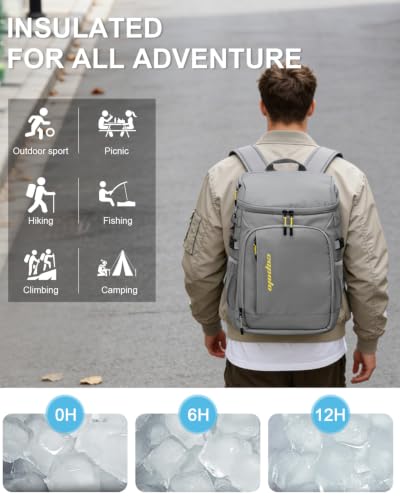 Cooler Backpack Insulated Leak Proof for Women Men Soft Cooler Bag (45 Cans / Leather Gray with Yellow)
