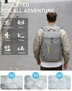 Cooler Backpack Insulated Leak Proof for Women Men Soft Cooler Bag (45 Cans / Leather Gray with Yellow)