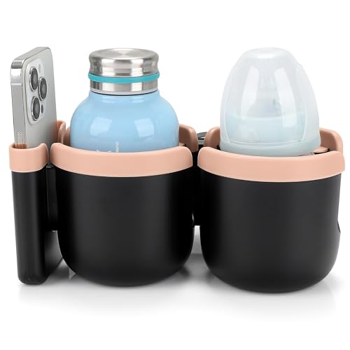 Stroller Cup Holder with Phone Holder (Double Holder-Pink)