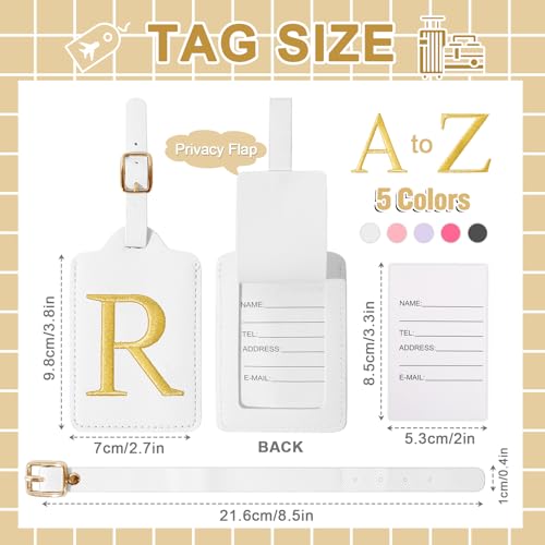 Personalized Initial Luggage Tags for Suitcase TSA Approved (White Leather,glod Letter / R)
