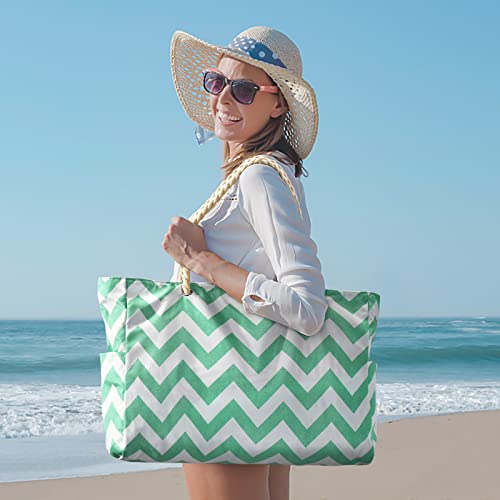 Beach Bags for Women Large Waterproof Beach Tote Bag Zipper Beach Bags Waterproof Sandproof Swim Pool Bag Large Tote (Turquoise Green)