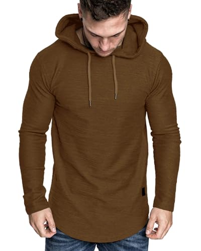 Mens Fashion Athletic Hoodies Sport Sweatshirt Solid Color Fleece Pullover Brown X (X-Large / Brown)