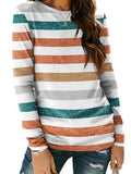 Long Sleeve Shirts for Women Casual Crewneck Tops Basic Tees (Small / Stripedorange)