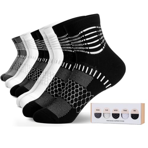 Ankle Compression Socks Women Men Plantar Fasciitis Relief 5 Pairs (Small / Black+white+dark Grey（5 Pairs Gift Box）)