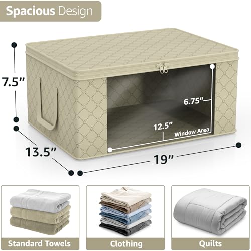 Blanket Storage Bags with Clear Window (3 Pack Large / Beige)