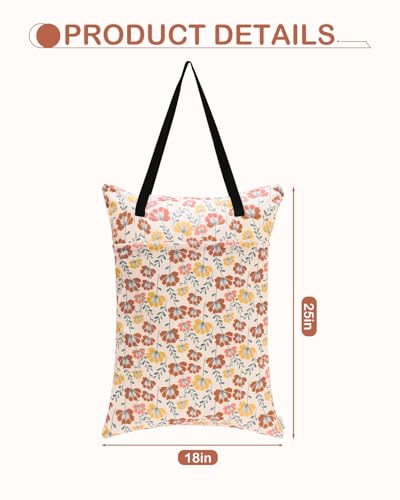 ALVABABY 2 Pack Large Wet Dry Bag Waterproof Hanging Cloth Diaper with Double Zippered Pockets 25x18 inches 2HL03 (Small Colorful Flowers and White Prints)