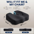 Seat Cushion Memory Foam Chair Pad for Tailbone Pain Relief (Black / X-Large)