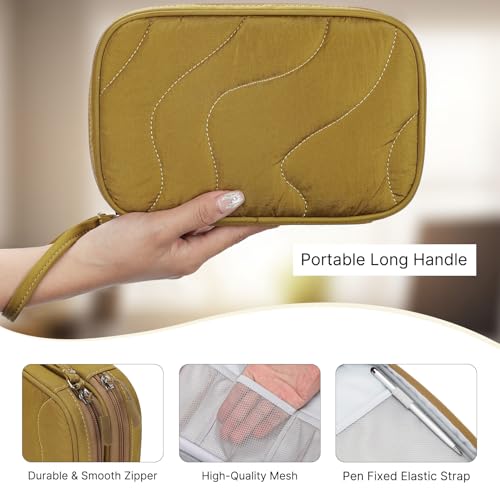 Tech Pouch Lightweight Electronics Organizer Travel Case (Wavy Pattern-Yellow / XL)