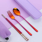 3 PCS Outdoor Flatware Set Fork Spoon Chopsticks (Red)