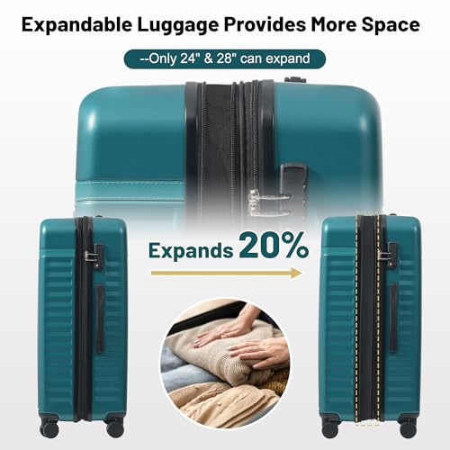 Luggage Sets Durable Hardshell 3 Piece Suitcase with Bags (3-piece Set(20/24/28) / Dark Green+bag)