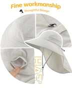 UPF 80+ Sun Hat for Men Women Wide Brim Sun Hat with Neck Flap Summer Safari UV Protection Gardening Fishing Hat Light Grey (Light Grey)
