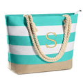 Women's Medium Striped Blue Cotton Travel Tote Bag (S / Blue)