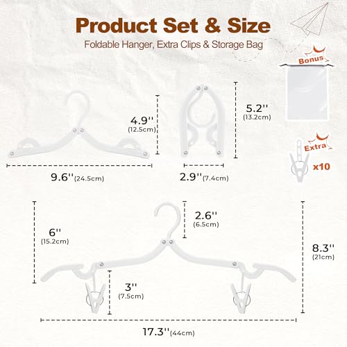 White Travel Hangers with Clips (10 Pack + 10 x Clips + 1 x Storage bag / White)
