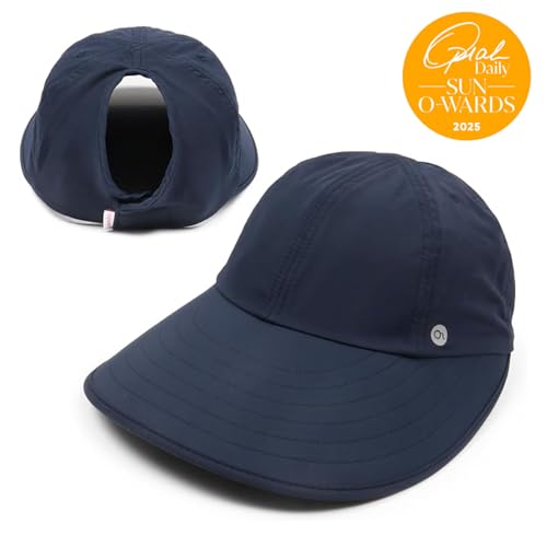 Womens Sunblocker UPF 50 Wide Brim Ponytail Sun Hat (One Size / Navy)