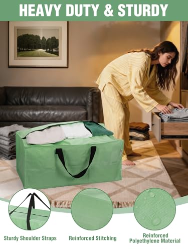 10 Pack Extra Large Moving Bags with Backpack Straps & Handles (Green / 10 Pack)