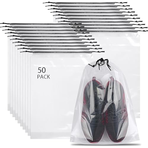 50 Pack Shoe Bags for Travel (Clear)
