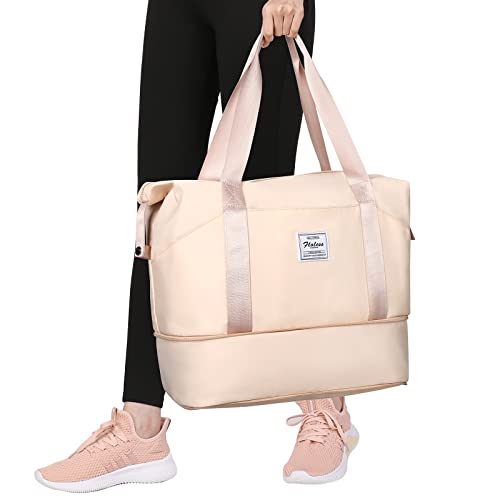 Travel Duffel Bag Carry On Overnight Weekender Bags for Women Hospital Tote (A116-beige-expandable / X-large)