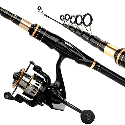 Carbon Fiber Telescopic Fishing Rod Reel Combo with Compact Carrier Bag (Black / 6.89FT-2PACK)