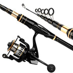 Carbon Fiber Telescopic Fishing Rod Reel Combo with Compact Carrier Bag (Black / 6.89FT-2PACK)