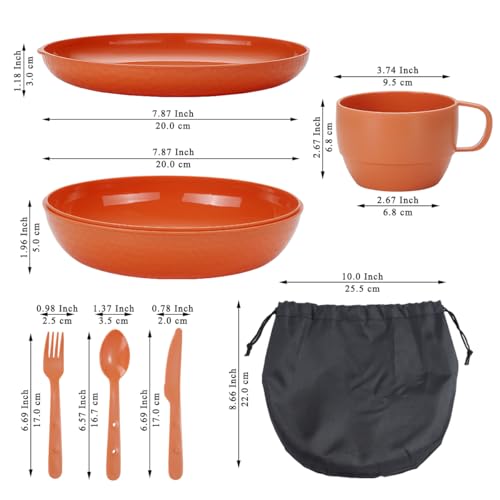 6 Piece Camping Mess Kit with Bowl (1.Orange)